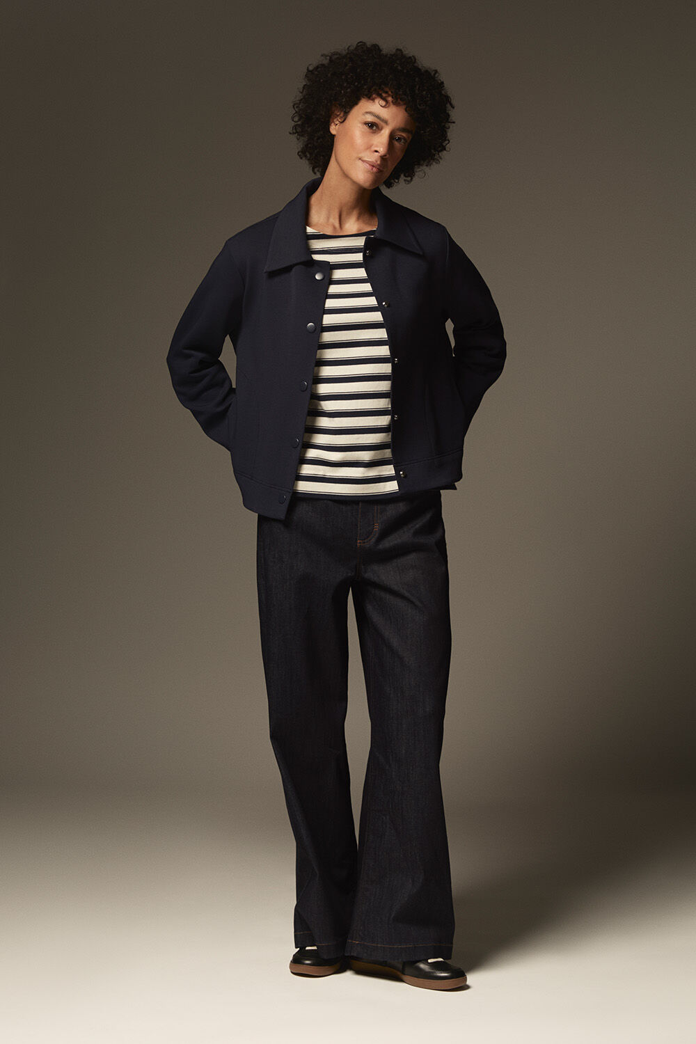 Justino JERSEY Jacket - Navy Blazer, Beannie JERSEY Top - Navy Blazer, Passang Denim Trousers - Dark Denim