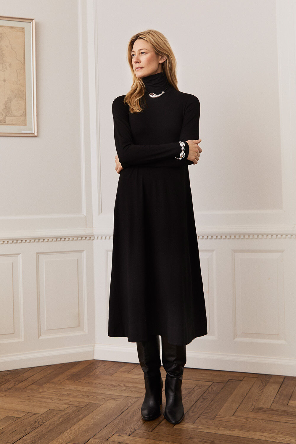 Nivessa JERSEY Dress - Black, Rainan Necklace - Silver