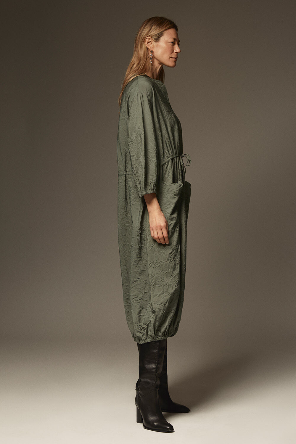 Nymosa Dress - Duck Green, Rumani Earrings - Gold