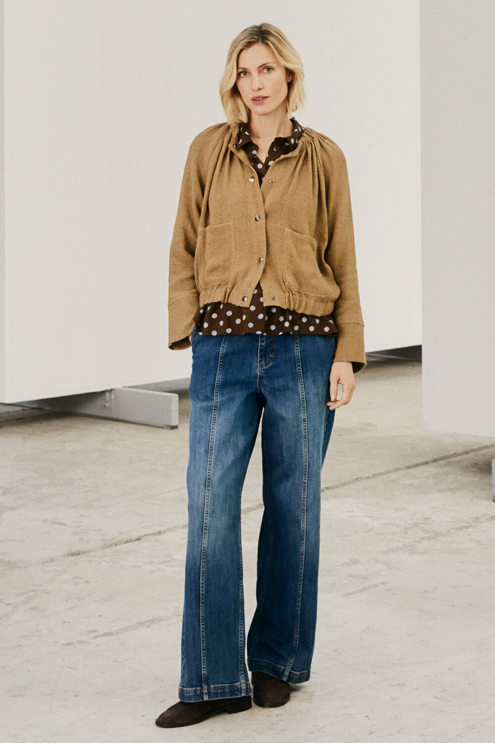 Jisella Jacket - Petrified Oak, Ilonka Shirt - Slate Black, Parvelle Denim Trousers - Medium Denim