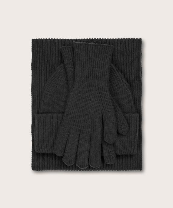 Knitted set with hat, gloves and scarf, Black