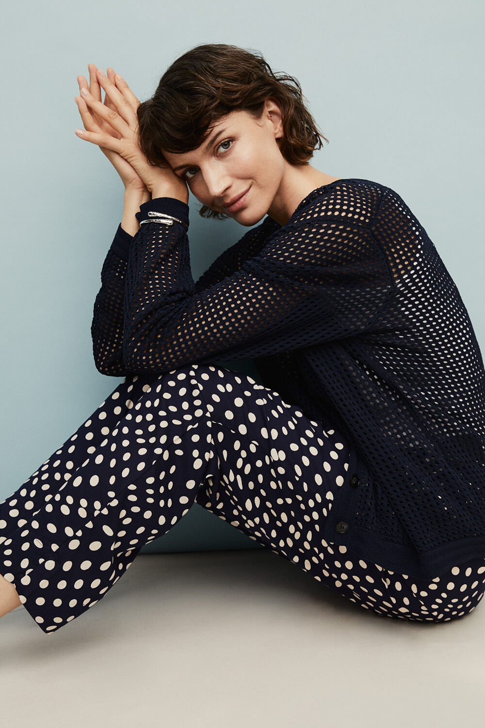 Larkena Cardigan - Navy Blazer, Pless Trousers - Navy Blazer, Ryselle Bracelet - Silver