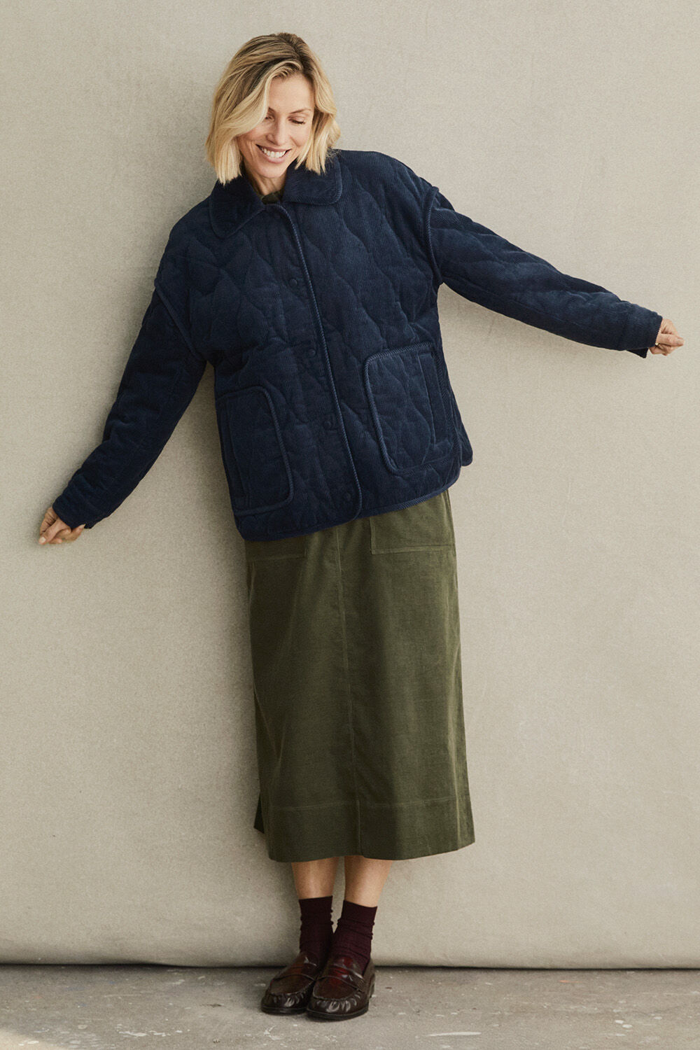 Talyra Jacket - Dress Blue, Siska Skirt - Beetle