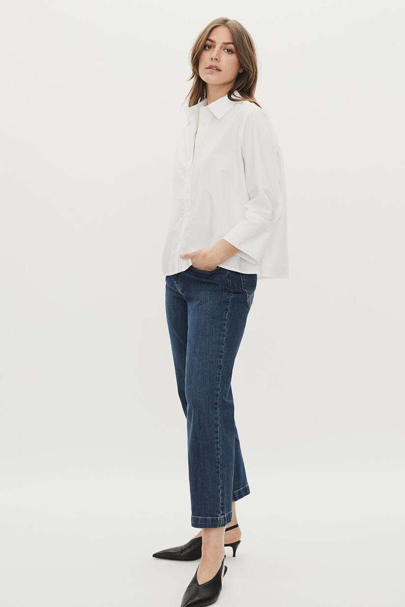 Ilonka Shirt - White, Portiscan Trousers - Blue Denim